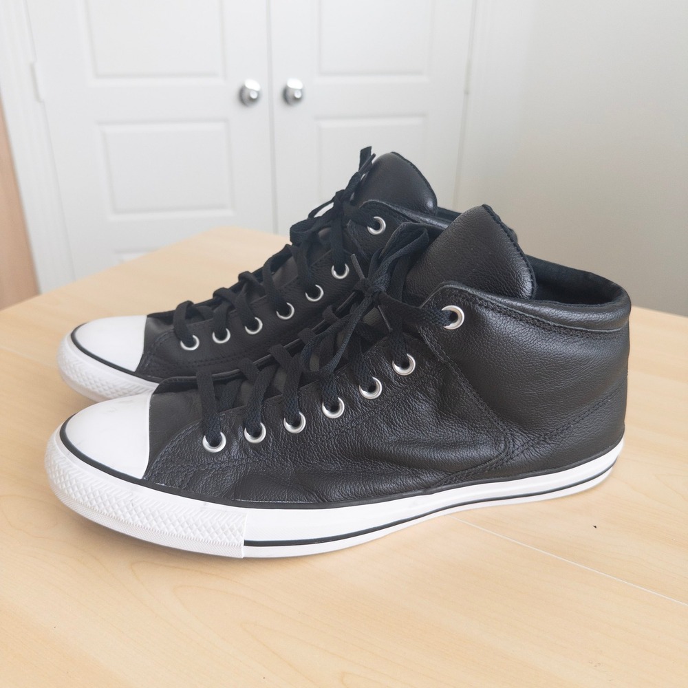 Converse Chuck Taylor All Star High Street Sneakers Men 12 Black Leather Mid Top